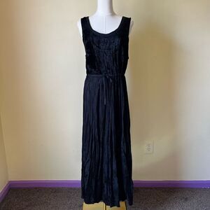 Vintage 90s White Stag Black Crushed Velvet Bodice Maxi Dress Pleated Skirt 8/10